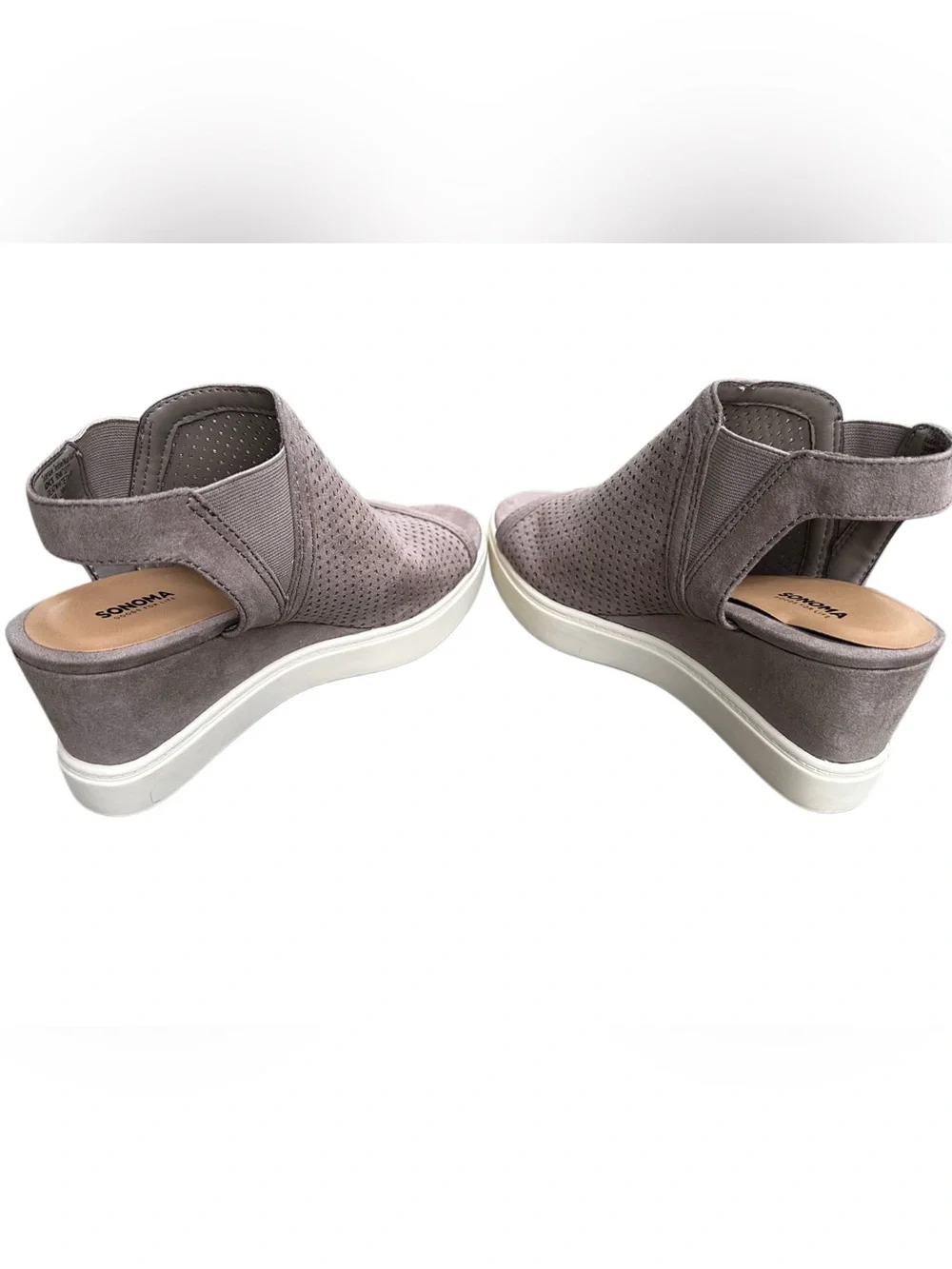 Sonoma Goods For Life Gray Taupe Perforated Peep Toe Wedge Sandals Women’s 6
